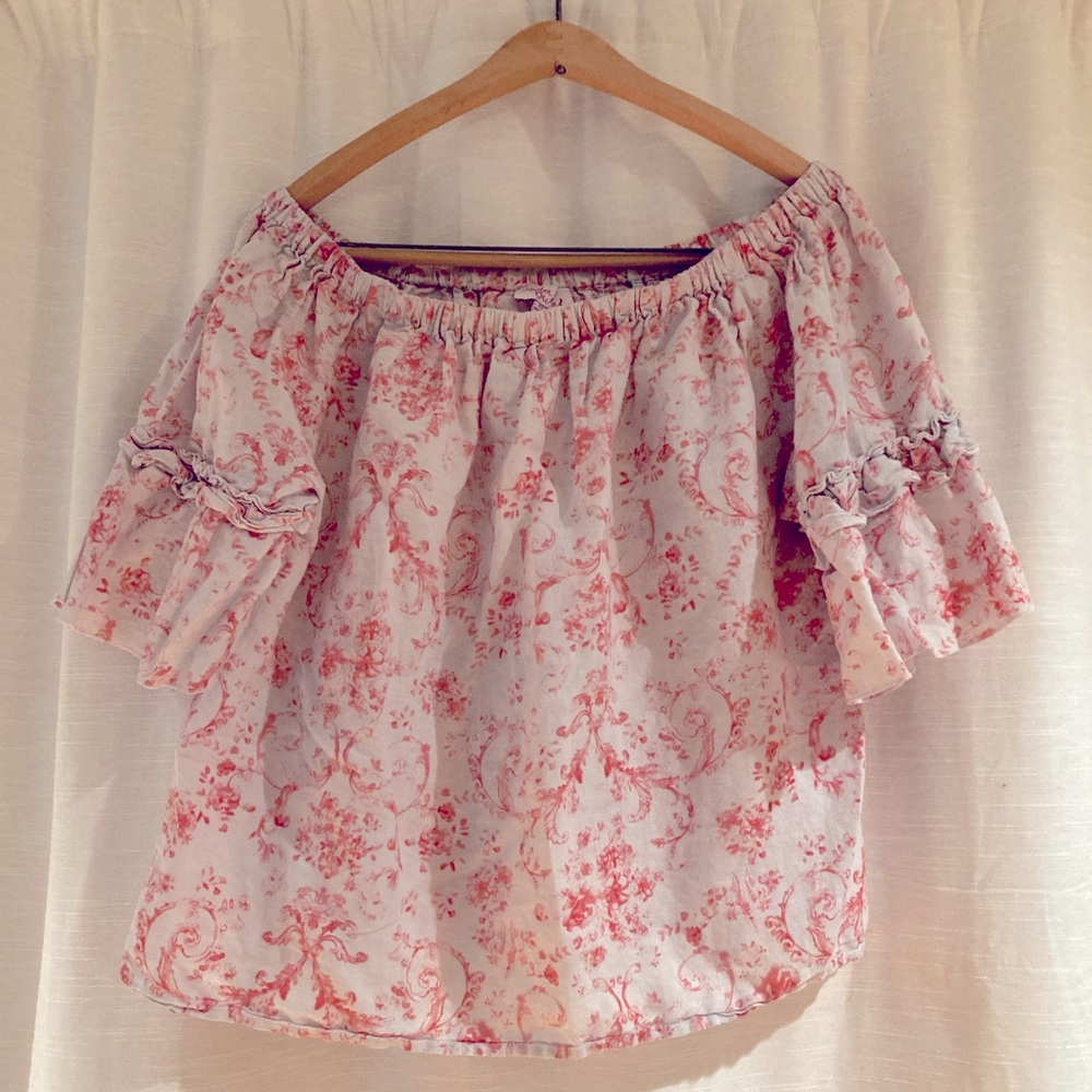 Peach & White Floral Blouse